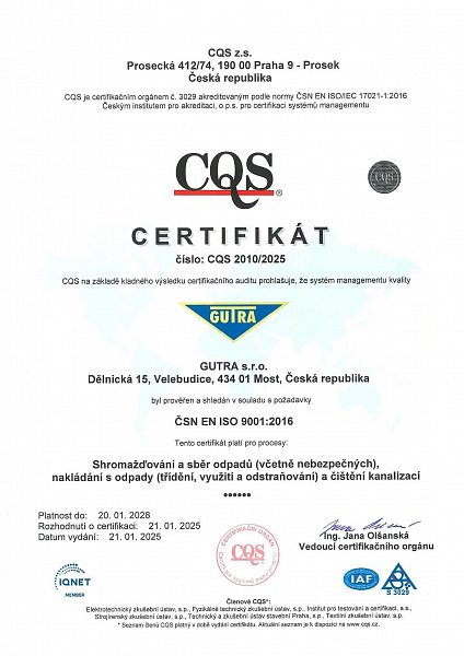 Získali jsme certifikaci ISO 9001 a 14001